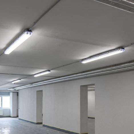 LED Wannenleuchte Hallenlampe Deckenleuchte Garagenlampe Feuchtraumleuchte, strahlwassergeschützt, Abstrahlwinkel 120°, 48W 5760lm 6500K kaltweiß, L 150 cm, 4er Set