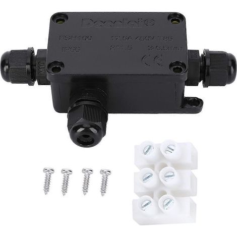 Wasserdichte Mini-Anschlussdose aus schwarzem PC, 1 Eingang, 2 Ausgänge, für den Außenbereich, IP66, 3–6,5 mm