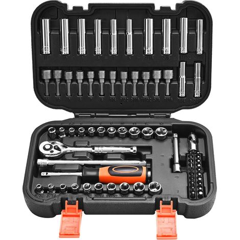 Coffret d'outils 70 pièces avec douilles et cliquet 6,4 mm, SAE et métriques, mallette de rangement pour réparation automobile. (1/5)