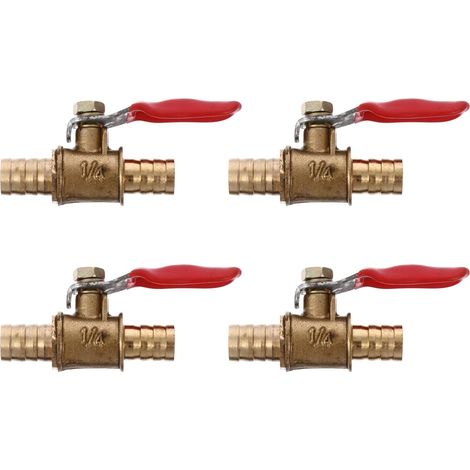(4 Stück) 10 Messing-Kugelhahn-Mini-Absperrventil, Wasserventil-Rohrverschraubung, Schlauchtülle, Kupplung, Steuergriff (1/5)