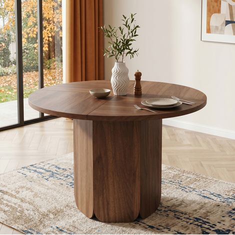 Tavolo rotondo 120 cm per 4-6 persone, stile scandinavo, struttura stabile, MDF color noce, per interni (1/5)