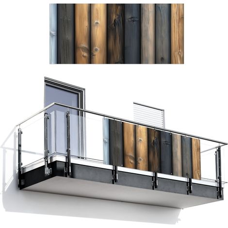 Balcony Privacy Banner Wood - Shelves - Mixed 200x90 cm (1/4)