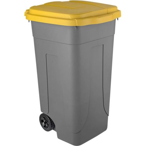 Bidone raccolta differenziata Mobil Plastic Lt. 80 con ruote - Fondo grigio e coperchio giallo