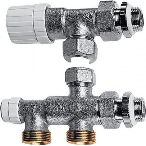 Kit de raccordement thermostatisable pour radiateur - Robinet équerre inversé système monotube 1/2'' (15/21) - RBM