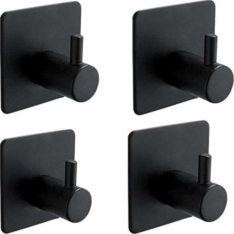 4pcs 3M crochet adhésif pour mur de salle de bains porte - serviettes de cuisine porte - photos sans trou crochet auto - adhésif en acier inoxydable noir (1/5)