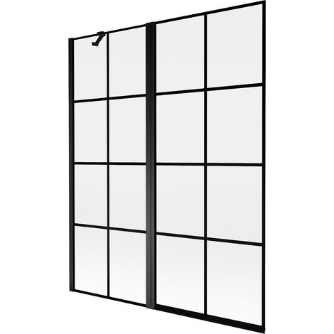 Mexen Mist Badewannen-Abtrennung 2-flügelig links 140 x 150 cm, schwarzes Gitter, schwarz - 8A9-140-011-70-77-L (1/5)