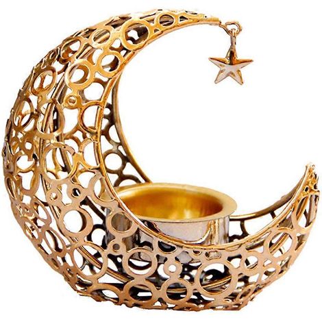 Mubarak Eid Räuchergefäß, kreativer Räucherhalter in Mondform, Tischdekoration-10.5X9.8X5.1CM-Golden (1/3)