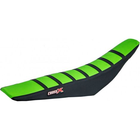 HOUSSE DE SELLE compatible avec les motos de marque Kawasaki KFX 250/450 2021 - 2023 - TOP GREEN- SIDE BLACK-STRIPES BLACK (M220-3GBB)