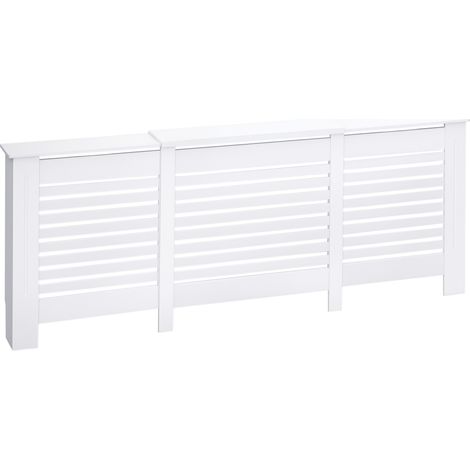 Cache-radiateur à largeur réglable avec étagère supérieure en MDF et bois, 140-202 x 19 x 82,5 cm, blanc (1/5)