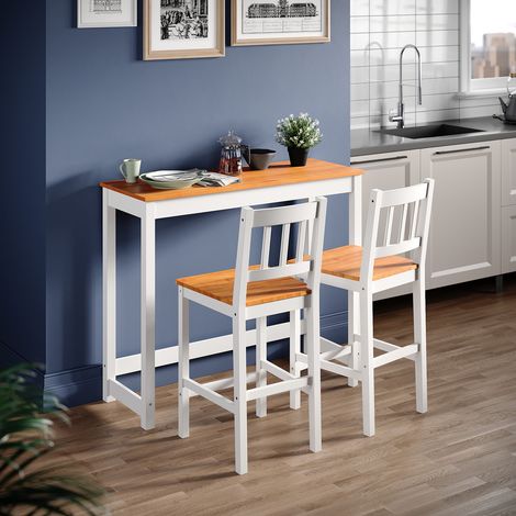 ELEGANT 117 x 59 x 19.5cm Dining Table Set Modern Kitchen Furniture Bar Table Set for Bar, Café, or Small Restaurant, Honey/White Natural Pine (1/5)