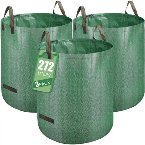 Lot de 3 sacs de jardinage, sacs de déchets verts, autoportants 272l, big bag avec poignées, étanche, pliable et réutilisable, sac de jardinage (1/5)