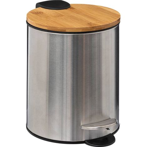 Poubelle de salle de bain en Inox et Bambou Soft Close 3 L - Five (1/4)