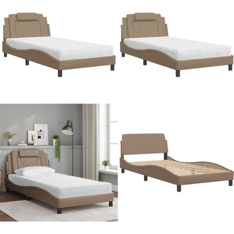 Bett mit Matratze Cappuccino-Braun 100x200 cm Kunstleder - Schlafzimmermöbel - Doppelbett - Boxspringbett - Bettenrahmen - Kunstlederbett - Home & Living (1/5)