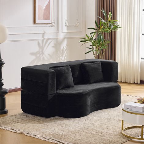Grand canapé à double usage, futon-lit entièrement compressé, canapé-lit pliable au sol sans montage, adapté au salon, à la chambre d'amis, à la chambre et à d'autres pièces, noir (1/5)