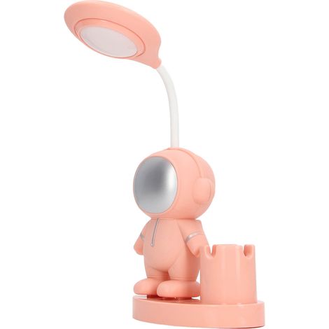 Lampe de bureau rechargeable en forme d'astronaute, avec porte-stylo et taille-crayon intégré, rose, idéale pour une chambre d'étudiant. (1/5)
