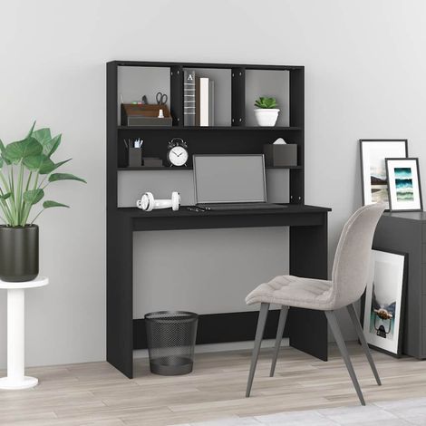 vidaXL Escritorio con estantes madera contrachapada negro 102x45x148cm (1/4)