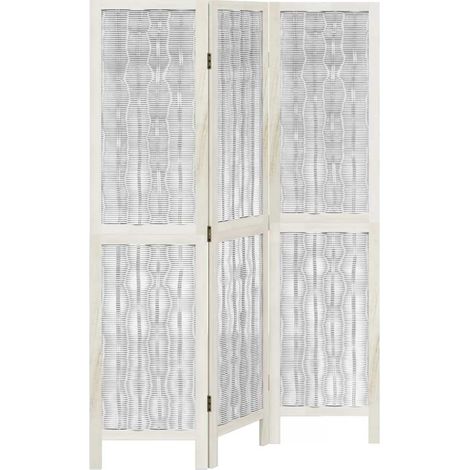 Biombo separador de ambientes tabique de 3 paneles en madera de paulownia y ramita de sauce blanco DEC030749