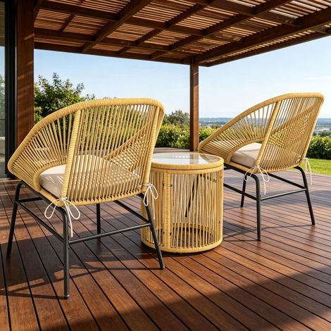Ensemble de jardin moderne, mobilier d'extérieur compact, set de table et 2 chaises design pour balcon ou terrasse, salon de plein air élégant (1/5)