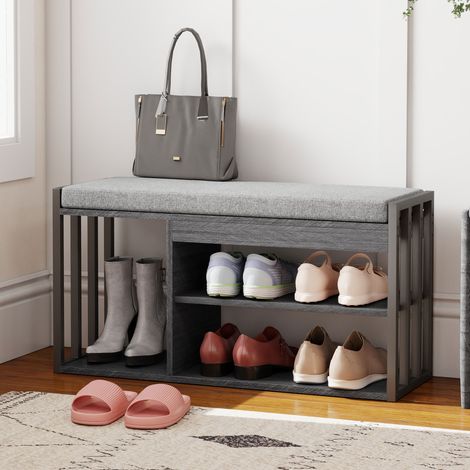 Zapatero con banco, zapatero de pasillo, armario para zapatos de 3 niveles, para pasillo, recibidor, sala de estar, dormitorio, gris.