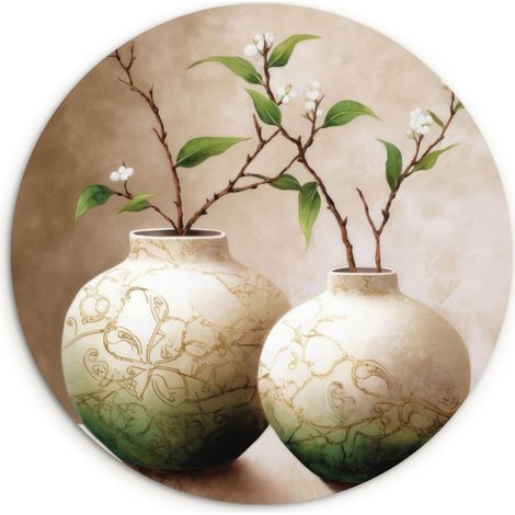 LE TABLEAU Fleurs - Vase - Blanc - Botanique - Beige Tableau Moderne 60x60 cm (1/5)