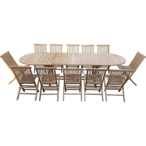 Ensemble de jardin en teck premium NILA 12 chaises JENAE (1/3)