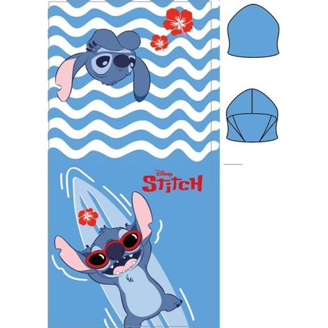 Poncho 55x110 cm avec capuche Stitch sur l'eau (Lilo & Stitch) Bleu