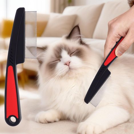 Peigne anti-puces pour chien et chat – Peigne de toilettage pour la perte de poils, pour animaux de compagnie de petite, moyenne et grande taille (noir) (1/5)