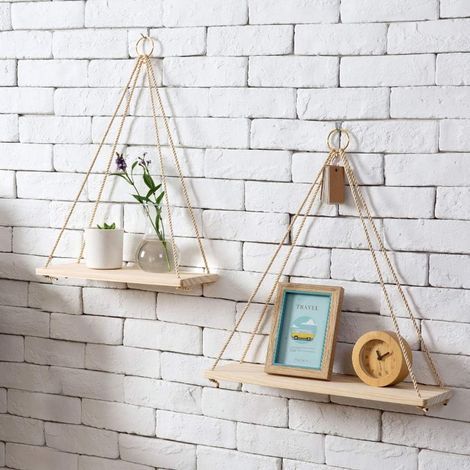 Etagère à Plantes pour étagères à Suspendre, étagère Flottante Rustique, Ensemble de 2 étagères à Suspendre, étagère de Rangement en Bois Flottant, étagère Murale en Bois (L)- (1/5)