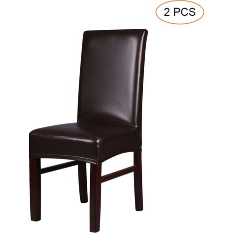 Lot de 2 housses de dossier de chaise de salle à manger extensibles en cuir PU monobloc, imperméables, résistantes à l'huile et à la poussière, pour chaises de cérémonie - Marron (1/3)
