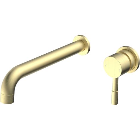 Signature Sail 2-Hole Mono Basin Mixer Tap Wall Mounted 220mm Spout Reach - Brushed Brass (1/2)