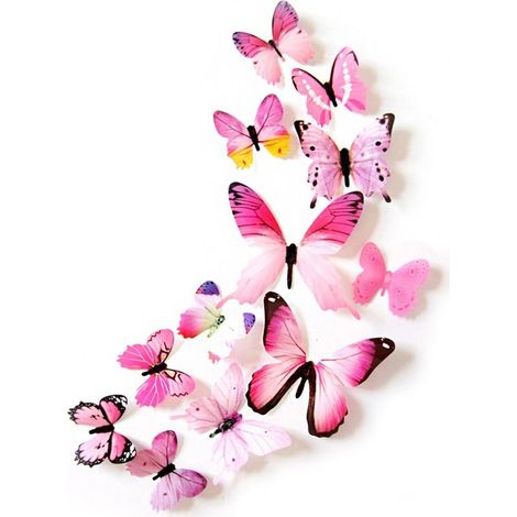 Déco papillons lot de 12 - belle décoration colorée - tatouage mural (rose), Fei Yu
