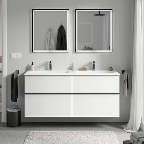 BERNSTEIN - Mobile lavabo sospeso MDF bianco opaco, lavabo Ghisa con foro rubinetto, maniglia nero opaco - 120x46x62cm - LAVOA	Bianco opaco, Nero opaco, Bianco opaco con foro rubinetto