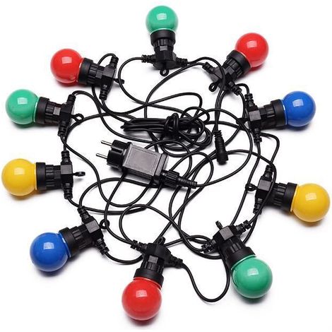 Guirlande Guinguette 5M Multicolore IP65- Guirlande Electrique Extérieure 10 Bulbes Bleu Rouge Jaune Vert - Guirlande Lumineuse Exterieure Decoration Romantique pour Terrasse et Jardin