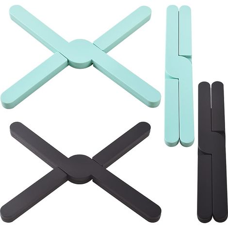 Juego de 4 salvamanteles plegables de silicona, salvamanteles elásticos aislantes de silicona ecológicos, almohadillas térmicas, diseño de cruz plegable