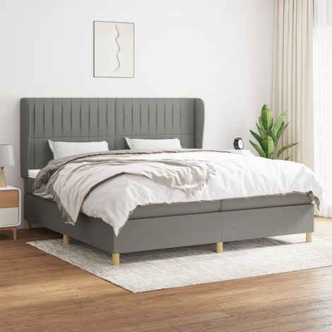 Lit à sommier tapissier avec matelas - Cadre De Lit Moderne: King Size - Lit Double - Gris foncé 200x200cm Tissu Chic-282591 (1/5)