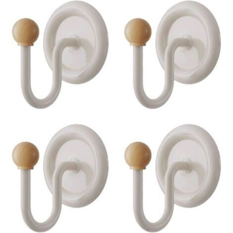 Un ensemble de 4 crochets adhésifs, sans perçage – ronds, aspect bois, polyvalents, adaptés pour suspendre serviettes et peignoirs, fixation murale dans les salles de bains, cuisines, toilettes et bua (1/5)