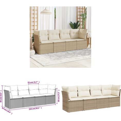 Salon de jardin avec coussins 4 pcs beige résine tressée - Ensemble Salon De Jardin - Mobilier Extérieur - Canapé Jardin - Résine Tressée - Rotin Synthétique - Home & Living (1/3)