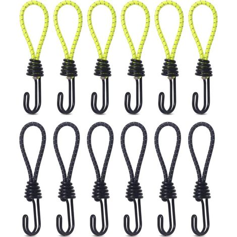 Bungee-Bungee-Bungee-Seil, robustes Bungee-Seil mit Haken, stoßfester Metallhaken, Bungee-Seil für Camping, Zelte, Gepäck, 12 Stück  - Crezuo