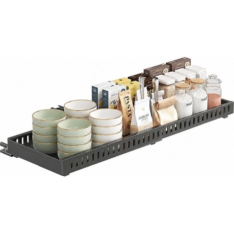 Étagère de rangement réglable pour casseroles, noire, rétractable horizontalement de 40 à 60 cm, organiseur de placard coulissant (1/5)
