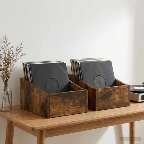 vidaXL LP Record Box 2 pcs Smoked Oak 23 x 33 x 16 cm Engineered Wood (1/5)