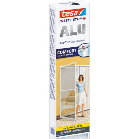 tesa Insect Stop ALU COMFORT Moustiquaire pour portes XL - Moustiquaire avec cadre aluminium & Clear View - Moustiquaire de porte - Anthracite, 120 cm x 240 cm (1/5)