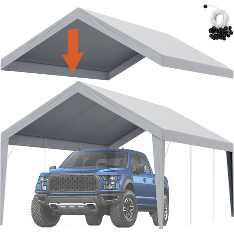 VEVOR Tela de Repuesto para Toldo de Cochera 6,1x3,64 m Lona de Garaje para Pared Lateral Impermeable con Protección UV Elásticos de Bola Fácil Instalación, Gris (Parte Superior y Marco No Incluidos)