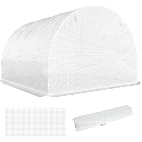 Film de serre 3 x 3 m, feuille de polyéthylène imperméable, porte enroulable, 6 fenêtres, protection UV, couleur blanche