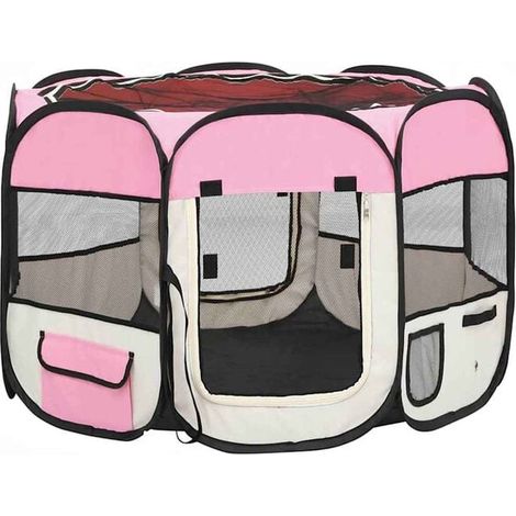 Parc pliable pour chien avec sac de rangement, rose, 90 x 90 x 58 cm