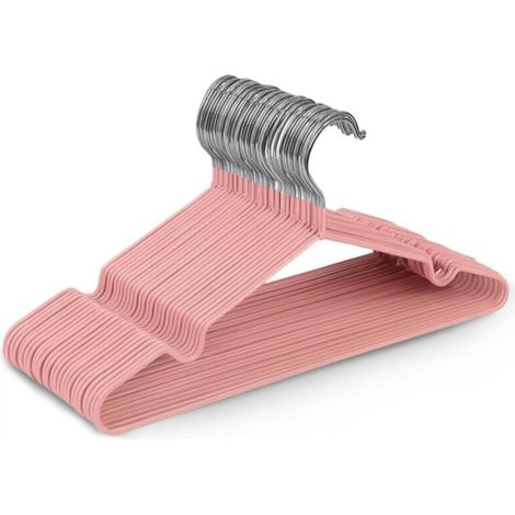 Set of 20 high-quality pink rubber-coated metal hangers, 30 x 17 x 0.35 cm, space-saving, suitable for wardrobes (1/5)