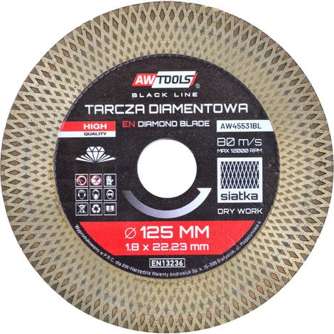 Awtools, 125x1,9x22,2 mm, Black Line disque diamanté deturbo Black Line, pour des coupes fines dans la céramique et le grès, bord refroidissant, faible friction, usage professionnel, couleur noir méta
