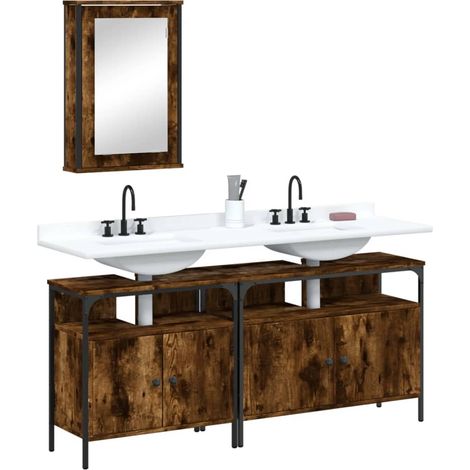 Ensemble de meubles de salle de bain 3 pcs Chêne fumé (1/5)