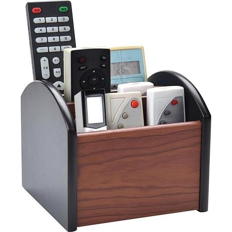Support de télécommande rotatif avec 4 compartiments, multifonction, en bois, organisateur de bureau pour manettes