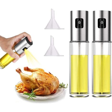 Lot de 2 flacons pulvérisateurs d'huile, 100 ml, distributeur de vinaigre, spray de vinaigrette, barbecue, bouteille en verre, pour la cuisine, la salade, le pain, la pâtisserie (1/5)