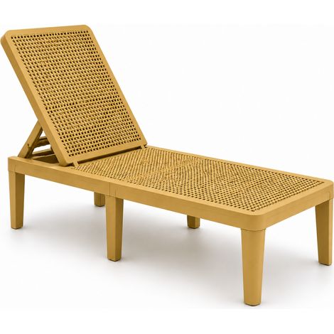 Transat de Jardin en Résine – Bain de Soleil avec Dossier Réglable – Jaune (1/5)